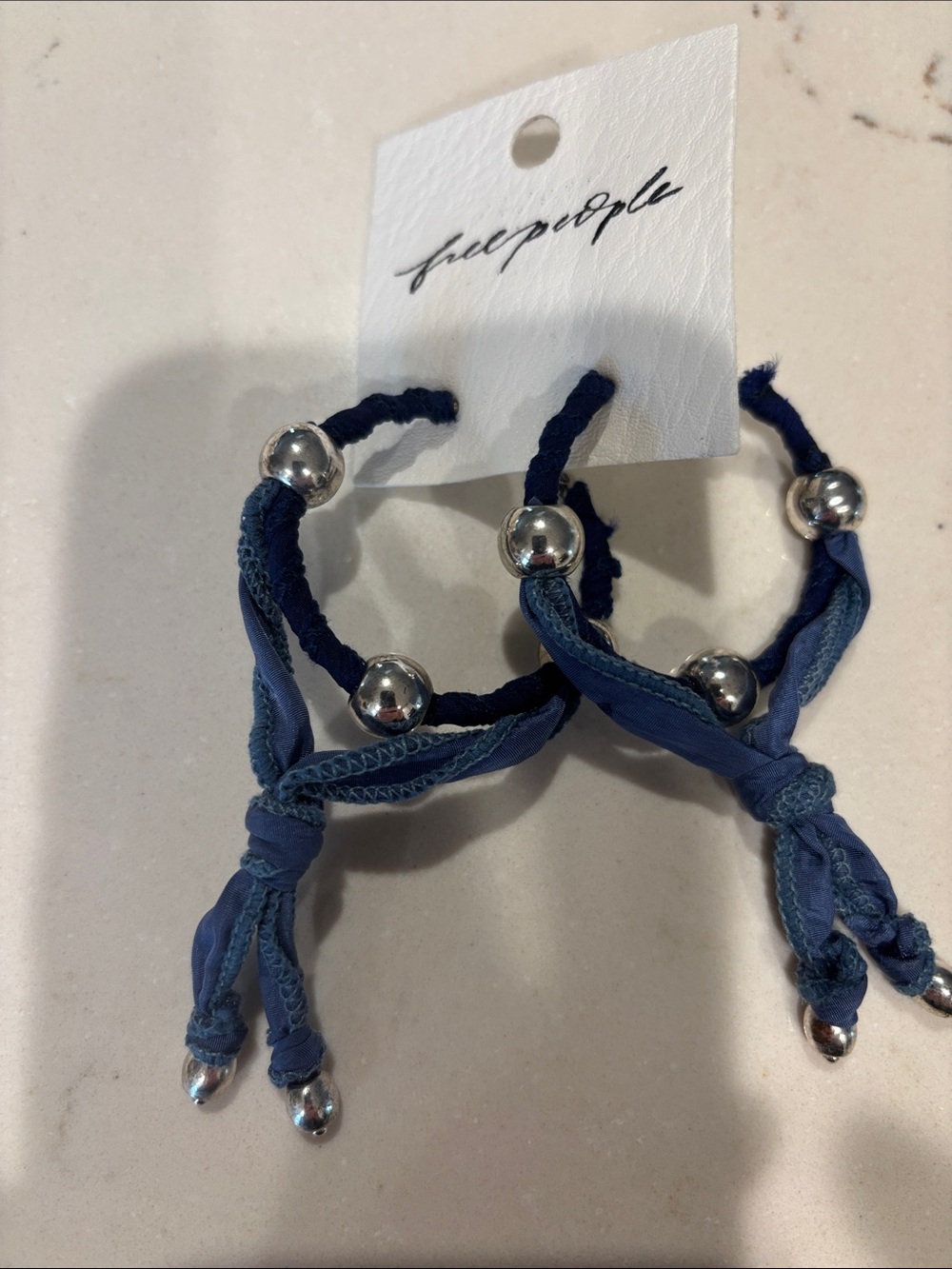 Free People Blue Braided Hoop Earrings with Silver Beads